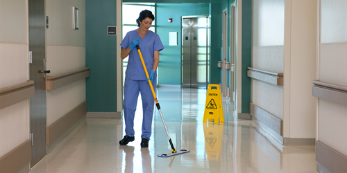 Hospital staff cleaning with Hygen Microfibre mop pad